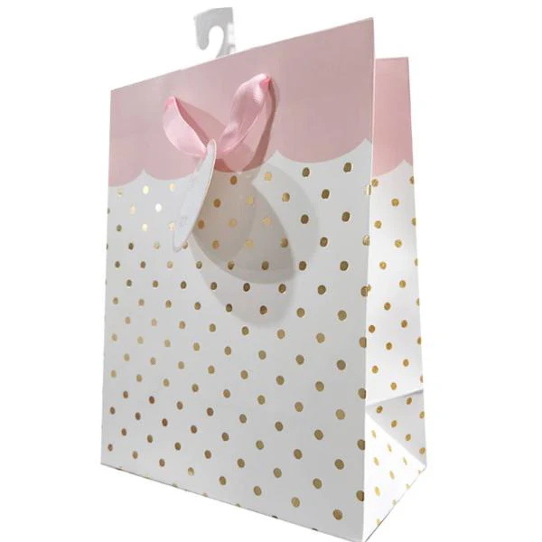 Gift Bag Dots Wavy Cuff Pink Ex 33*45*12.7CM