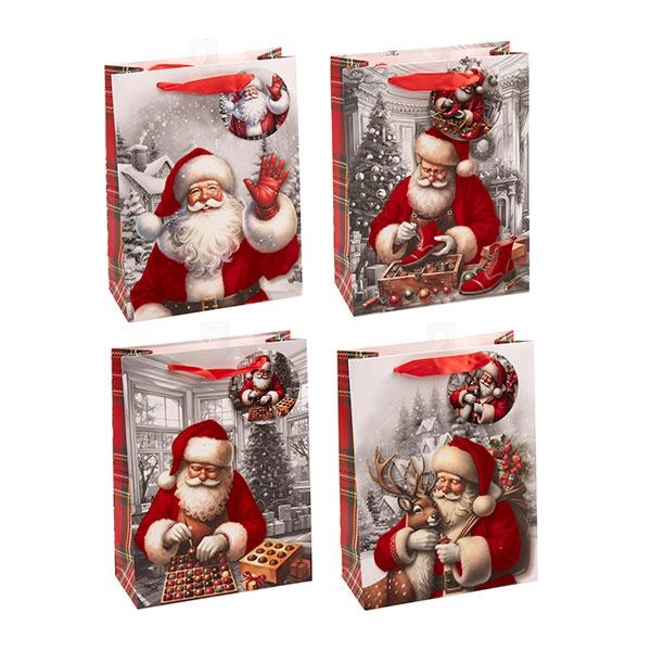 Christmas Flocked 210gsm With JHook Santa Gift Bag - Medium