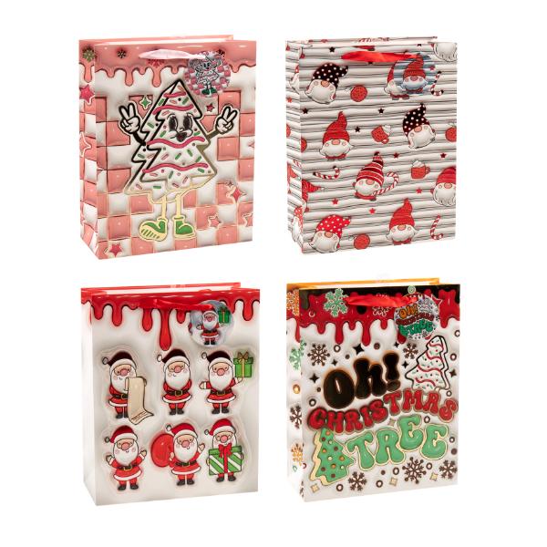 Assorted Christmas Foil 210gsm With Hook Gift Bag - Medium