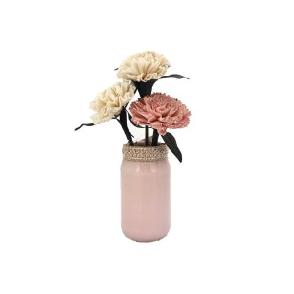 Pink & Cream Flower Decor Glass Pot