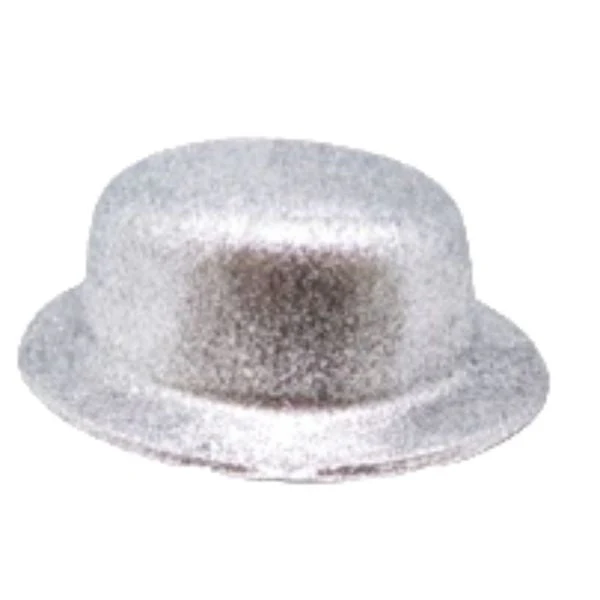 Silver Glitter Bowler Hat