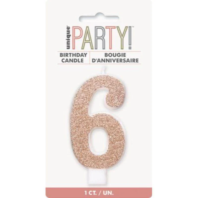 Glitter Rose Gold Candle - Number 6