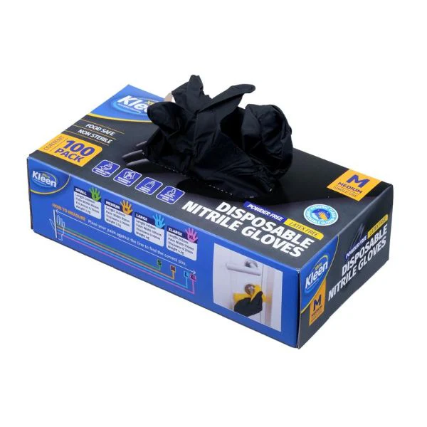 100 Pack Black Medium Powder Free Disposable Gloves - Image 2