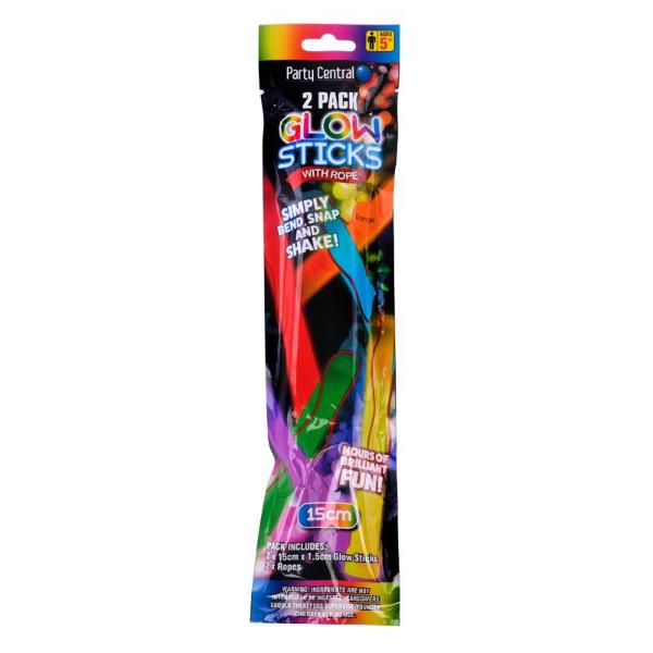 2 Pack Glow Stick Bars With Rope - 15cm x 1.5cm - Image 4