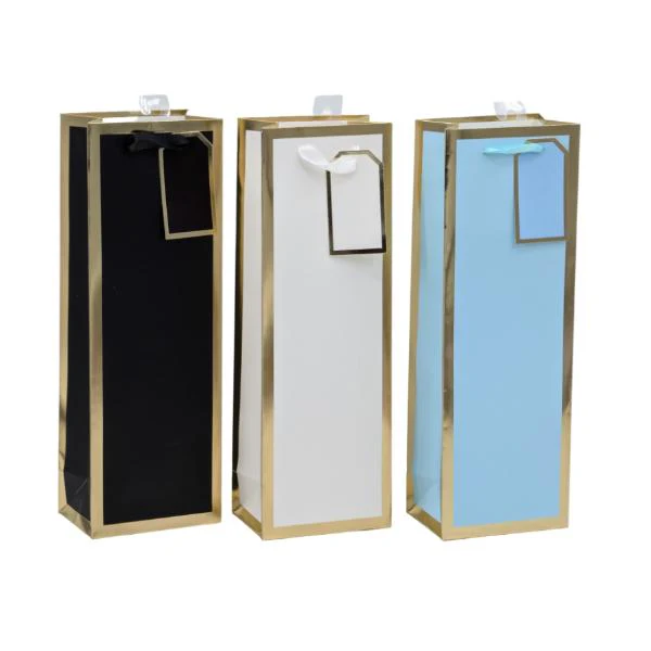 Gold Deluxe Foiled Bottle Gift Bag - 36cm x 12.3cm x 8.5cm
