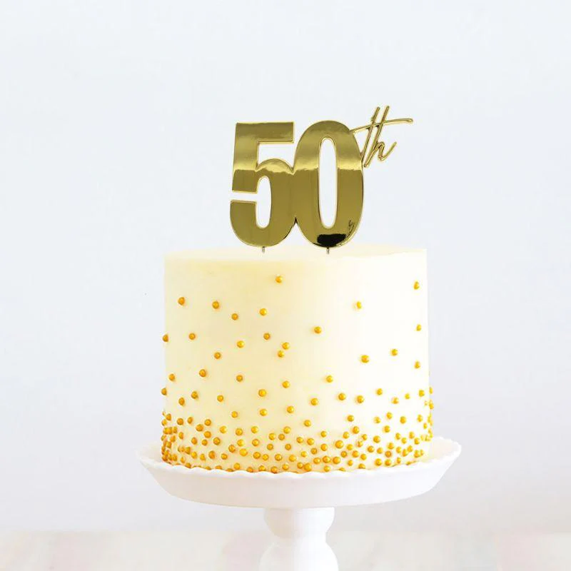 Gold 50th Metal Cake Topper - 210mm x 110mm
