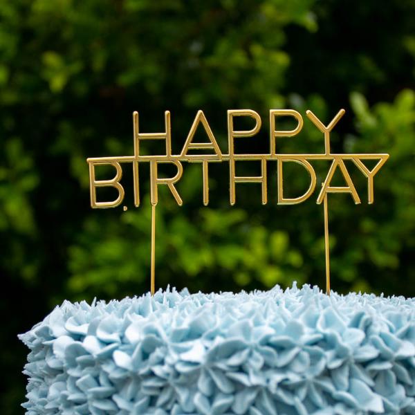 Gold Metal Happy Birthday Cake Topper - Image 3