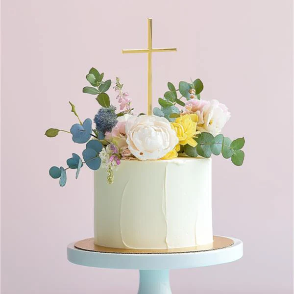 Gold Fine Cross Cake Topper - Image 2