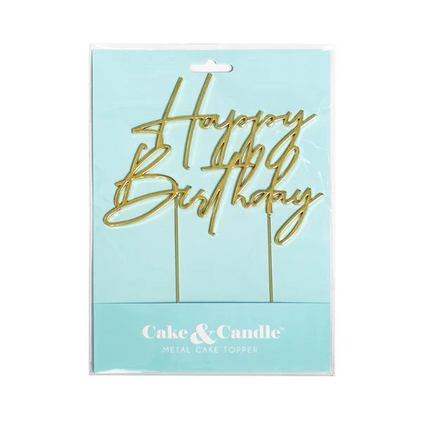 Gold Metal Happy Birthday Cake Topper - Image 2
