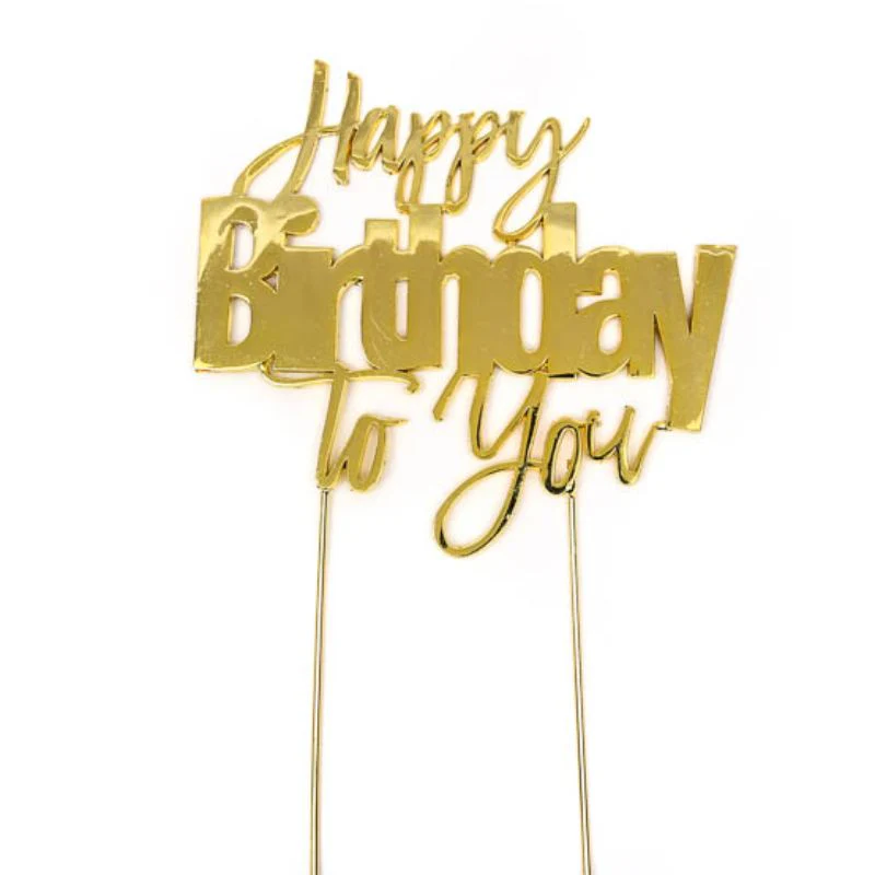 Gold Metal Happy Birthday To You Cake Topper - 11.5cm x 11.5cm - Image 2