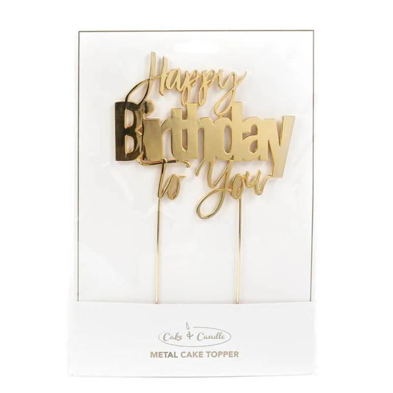 Gold Metal Happy Birthday To You Cake Topper - 11.5cm x 11.5cm - Image 3