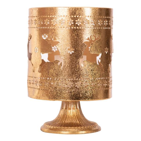 Gold Metal Candle Holder With Reindeer Cutouts - 18.5cm x 26cm