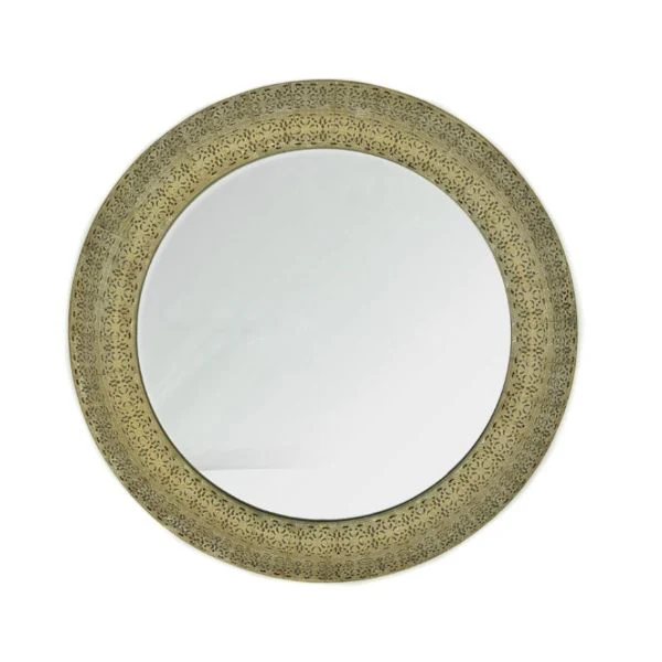 Round Gold Metal With White Wash Moroccan Mirror - 60cm x 4cm