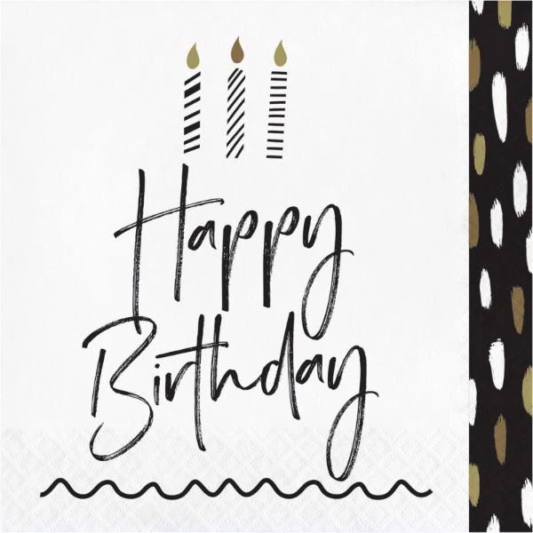 16 Pack Golden Wishes Happy Birthday Lunch Napkin