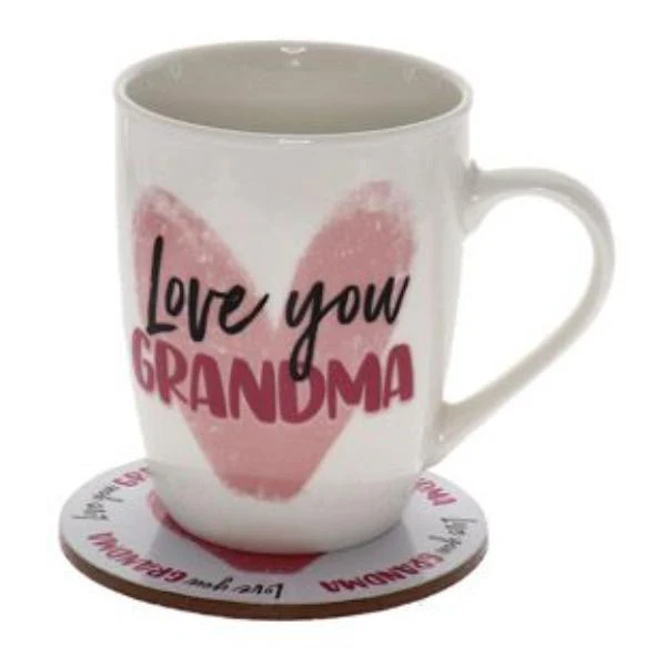 2 Pack Love You Grandma Heart Mug Coaster Set - 250ml