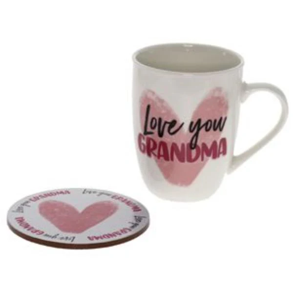 2 Pack Love You Grandma Heart Mug Coaster Set - 250ml - Image 2