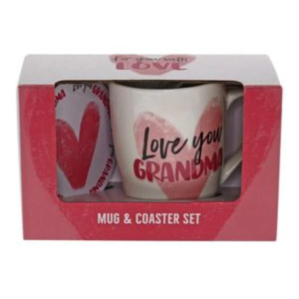 2 Pack Love You Grandma Heart Mug Coaster Set - 250ml - Image 3