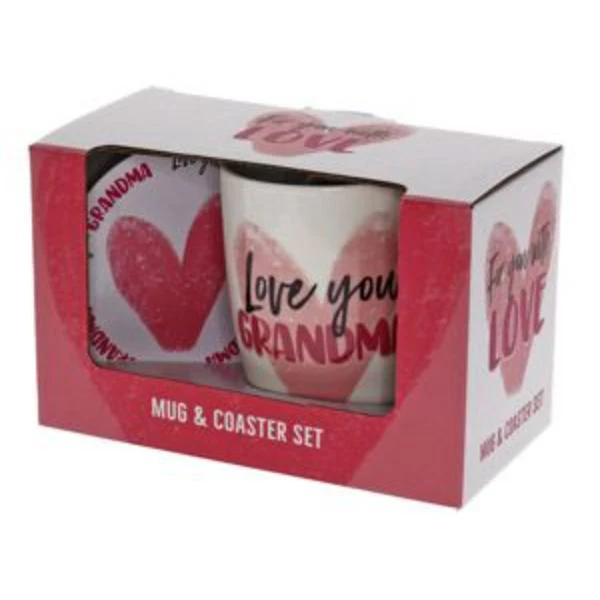 2 Pack Love You Grandma Heart Mug Coaster Set - 250ml - Image 4