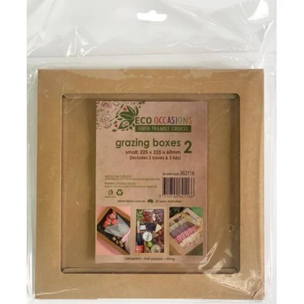 2 Pack Small Eco Kraft Grazing Box With Lid - 22.5cm x 22.5cm x 6cm - Image 4