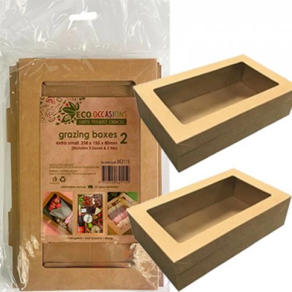 2 Pack Eco Kraft Extra Small Grazing Box With Lids - 25.8cm x 15.5cm x 8cm - Image 2