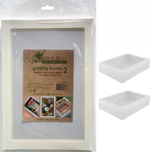 2 Pack Medium White Grazing Box With Lid - 36cm x 25.2cm x 8cm - Image 2