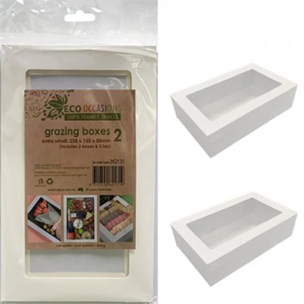 2 Pack Extra Small White Grazing Box With Lid - 25.8cm x 15.5cm x 8cm - Image 2