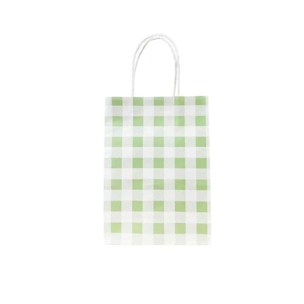 10 Pack Green Gingham Paper Bag - 15cm x 8cm x 12cm