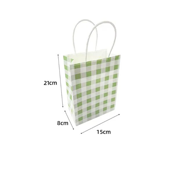 10 Pack Green Gingham Paper Bag - 15cm x 8cm x 12cm - Image 2