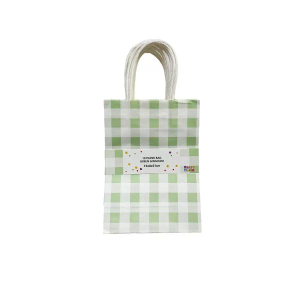 10 Pack Green Gingham Paper Bag - 15cm x 8cm x 12cm - Image 5