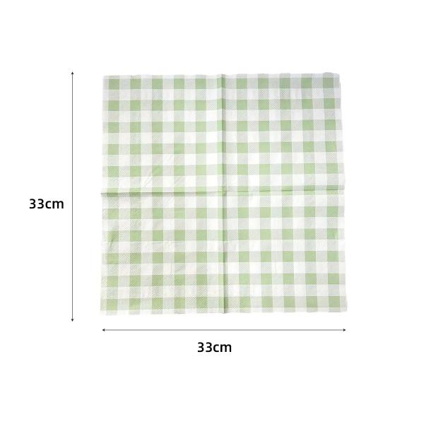 25 Pack Green Gingham Lunch Napkin - 33cm x 33cm - Image 3