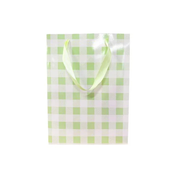 Green Gingham Paper Bag - 25cm x 10cm x 33cm