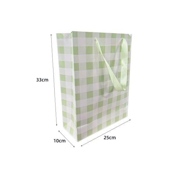 Green Gingham Paper Bag - 25cm x 10cm x 33cm - Image 2