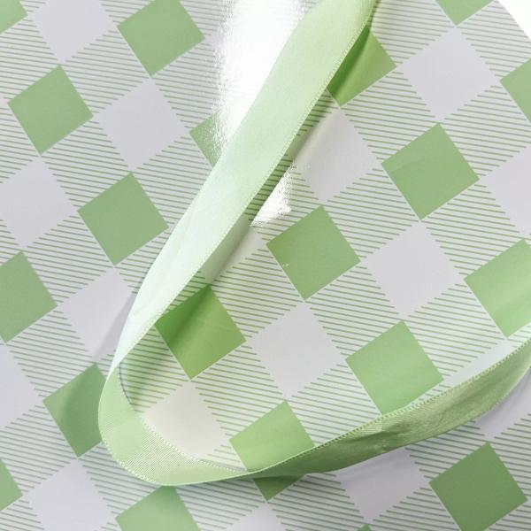 Green Gingham Paper Bag - 25cm x 10cm x 33cm - Image 3