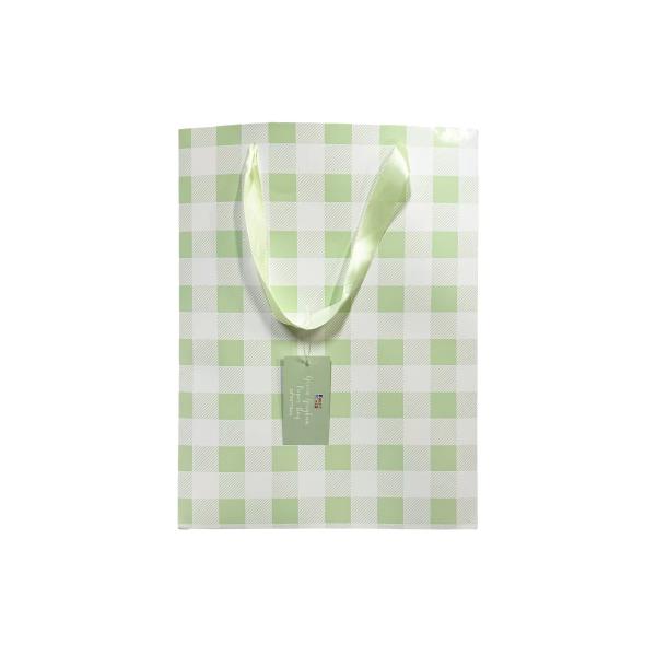 Green Gingham Paper Bag - 25cm x 10cm x 33cm - Image 4