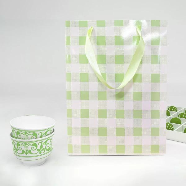 Green Gingham Paper Bag - 25cm x 10cm x 33cm - Image 5