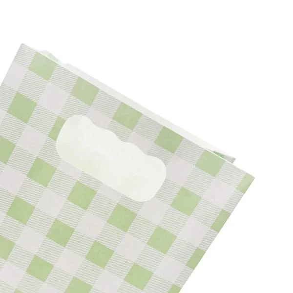6 Pack Green Gingham Paper Bag - 12cm x 6cm x 18.5cm - Image 3