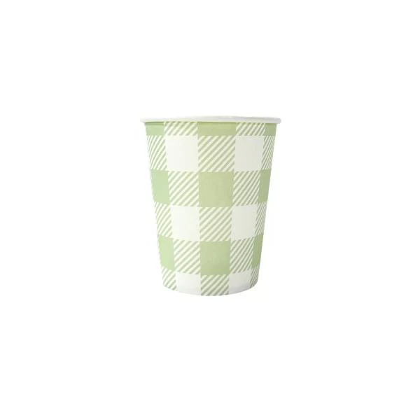20 Pack Green Gingham Paper Cup - 266ml