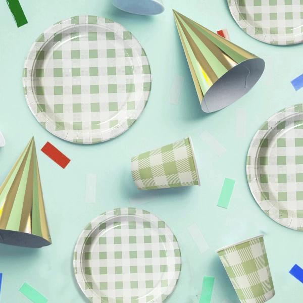 20 Pack Green Gingham Paper Cup - 266ml - Image 2