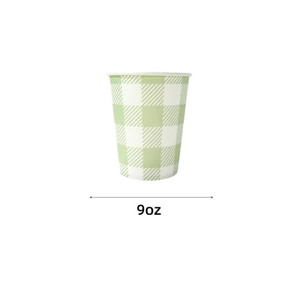 20 Pack Green Gingham Paper Cup - 266ml - Image 3
