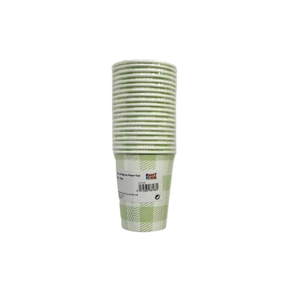 20 Pack Green Gingham Paper Cup - 266ml - Image 4