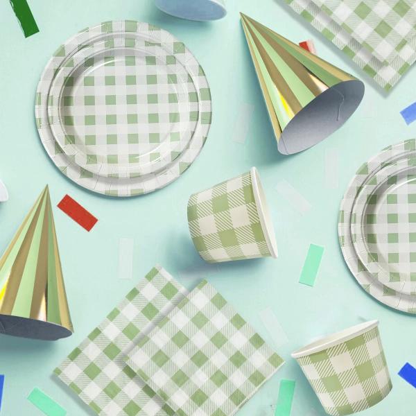 6 Pack Green Gingham Paper Hat - 10cm x 16cm - Image 2