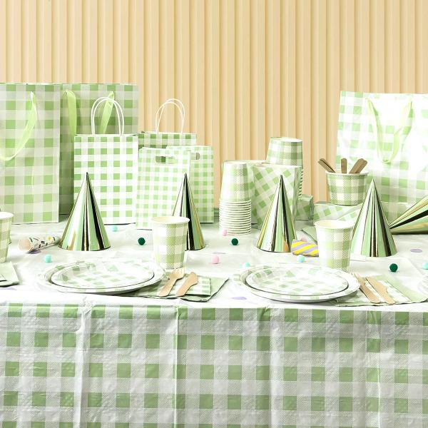 Green Gingham Paper Table Cover - 180cm x 120cm - Image 2