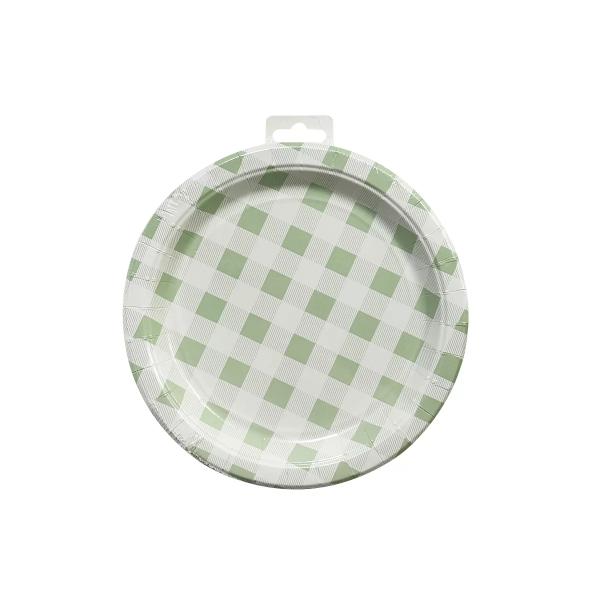 20 Pack Round Green Gingham Paper Plate - 22cm - Image 5