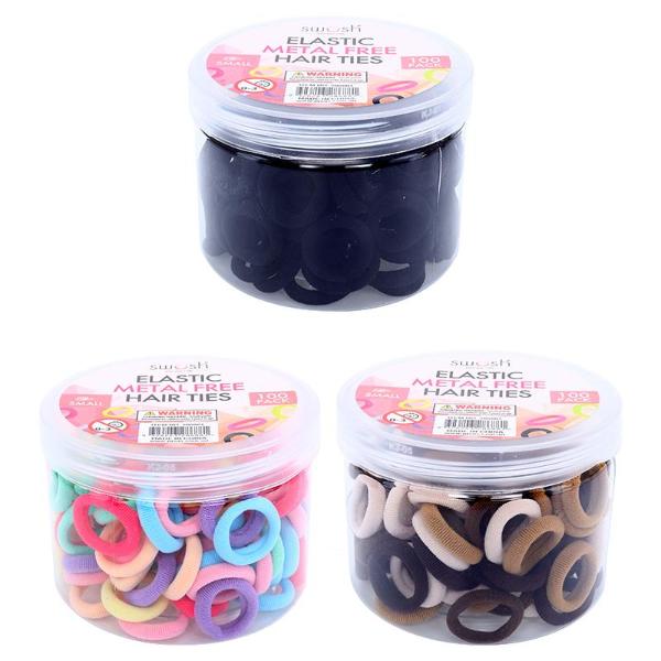 100 Pack Metal Free Fabric Hair Elastic Ties - 02.5cm