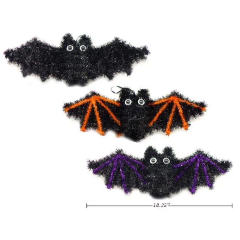 HWEEN TINSEL BAT HANGING 46X19CM 3COLS