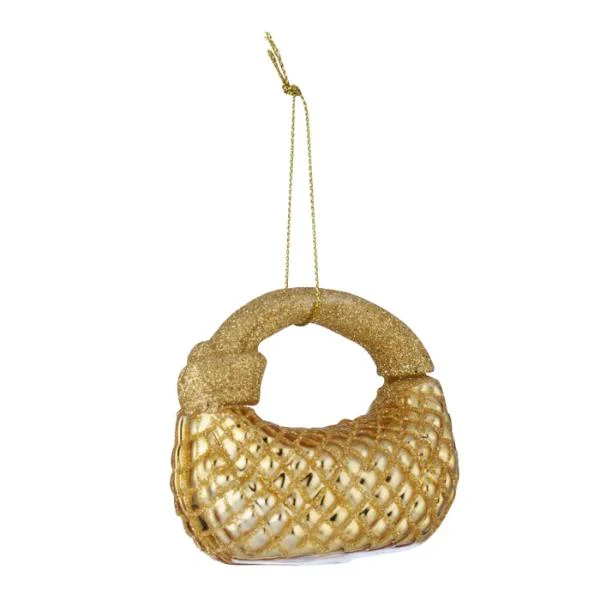 Shiny Gold Glass Handbag Ornament - 7cm x 7cm