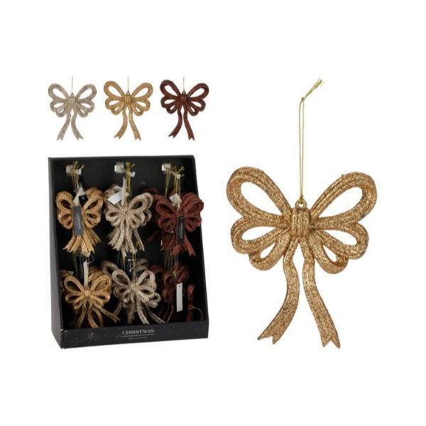 Glitter Hanging Bow Decoration - 13cm