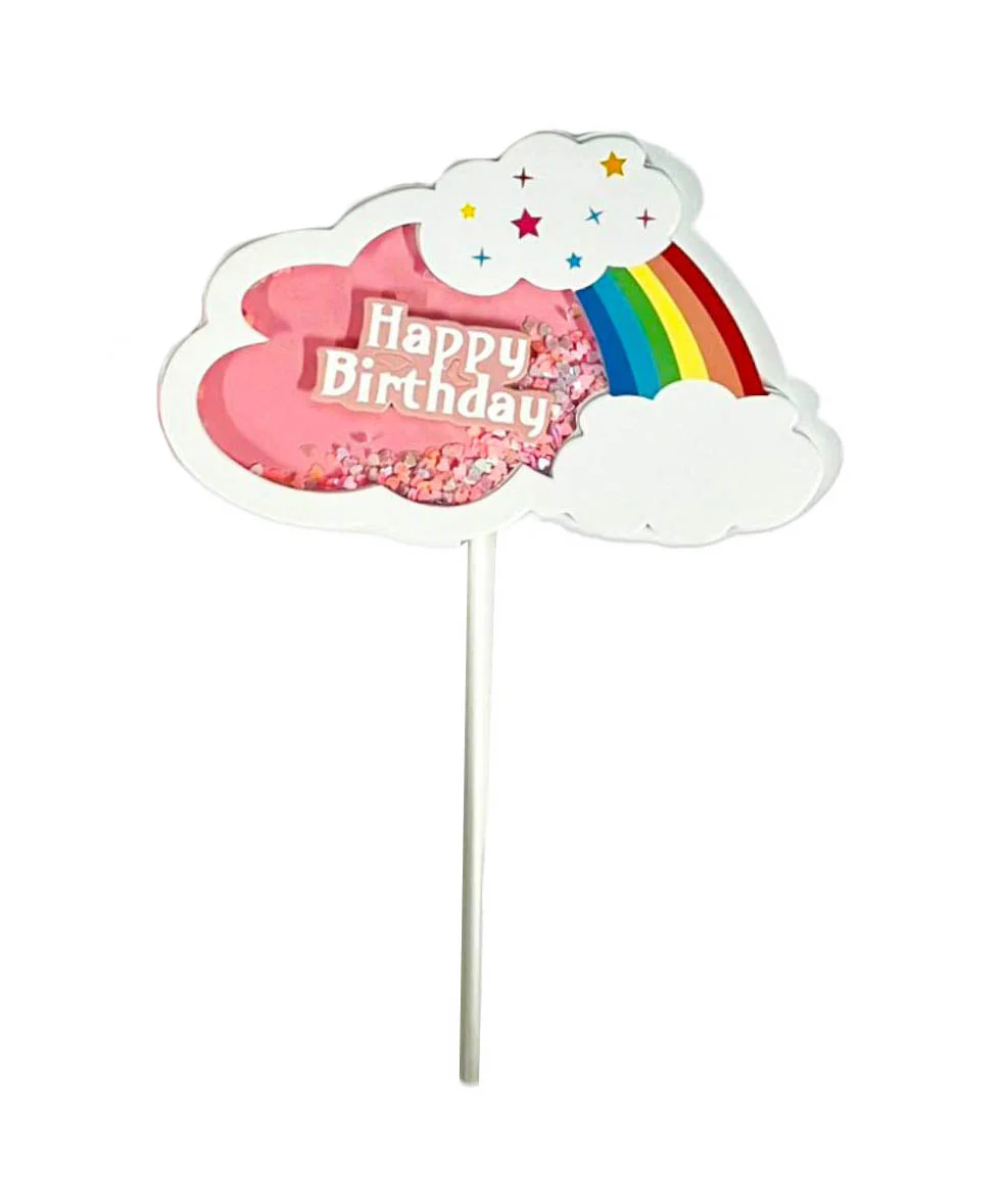Rainbow Glitter Happy Birthday Cake Topper - Image 2