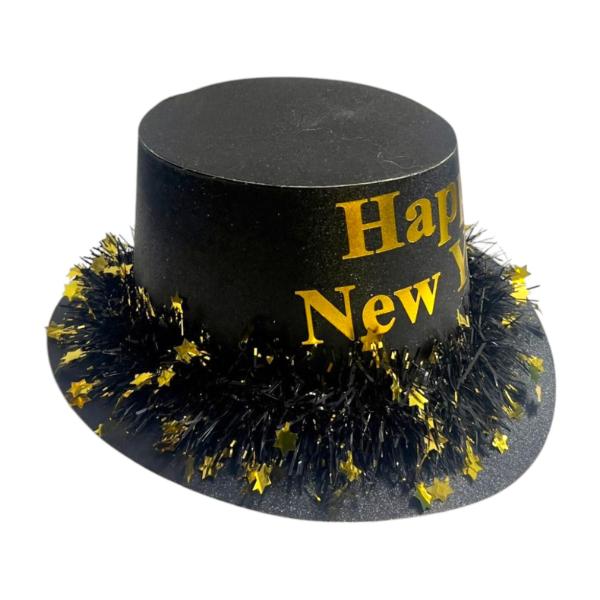 Round Gold Or Silver Happy New Year Hat With Tinsel - Image 4