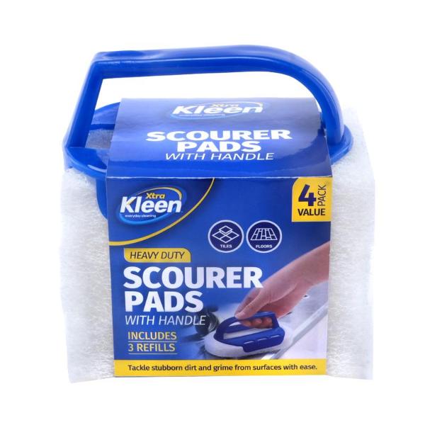 4 Pack Heavy Duty Scourer With Reusable Handle - 10cm x 7cm x 2.5cm